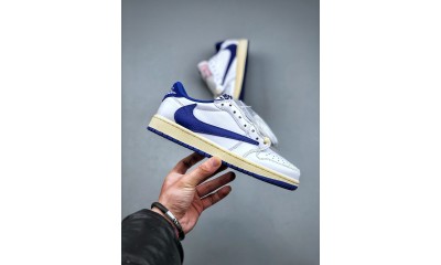 (Free Shipping)Travis Scott x Nike Air Jordan 1 Low Sail White Royal Blue DM9868-218