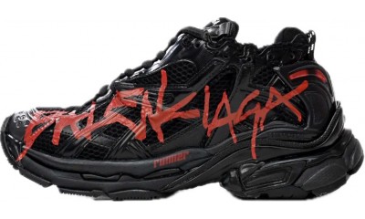 (Free Shipping)Balenciaga Runner Black And Red Characters, 677402 W3RB1 0102