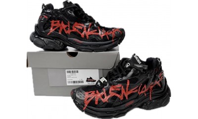 (Free Shipping)Balenciaga Runner Black And Red Characters, 677402 W3RB1 0102