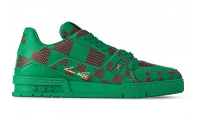 (Free Shipping)Louis Vuitton LV Trainer Sneaker Damier Pop Green