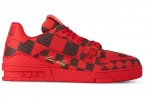 (Free Shipping)Louis Vuitton LV Trainer Sneaker Damier Pop Red