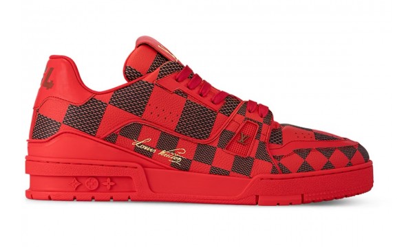 (Free Shipping)Louis Vuitton LV Trainer Sneaker Damier Pop Red