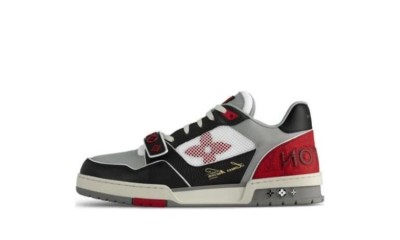 (Free Shipping)Louis Vuitton LV Trainer Red Grey Black