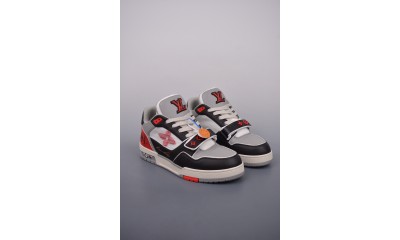 (Free Shipping)Louis Vuitton LV Trainer Red Grey Black