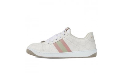 (Free Shipping)Gucci Wmns Screener Sneaker GG Monogram - White Pink 771134-96GE0-9058