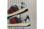 (Free Shipping)Gucci Screener Python-embossed Leather Sneakers Beige Black Brown  698605-19YC0-9781