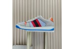 (Free Shipping)Gucci Screener GG Leather Sneakers 'Grey Blue Red' 708296-0YIA0-1471