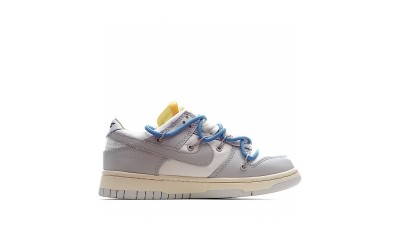 (Free Shipping)Off-White x Nike SB Dunk Low The 50 NO.10 White Grey Blue Yellow DM1602-113