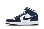 (Free Shipping)Jordan 1 Mid White Metallic Gold Obsidian (GS) 554725-174