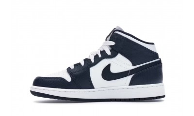 (Free Shipping)Jordan 1 Mid White Metallic Gold Obsidian (GS) 554725-174