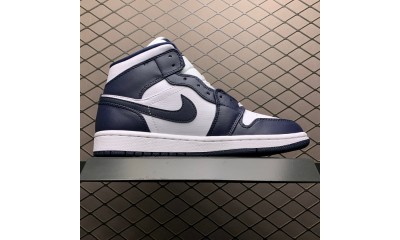 (Free Shipping)Jordan 1 Mid White Metallic Gold Obsidian (GS) 554725-174